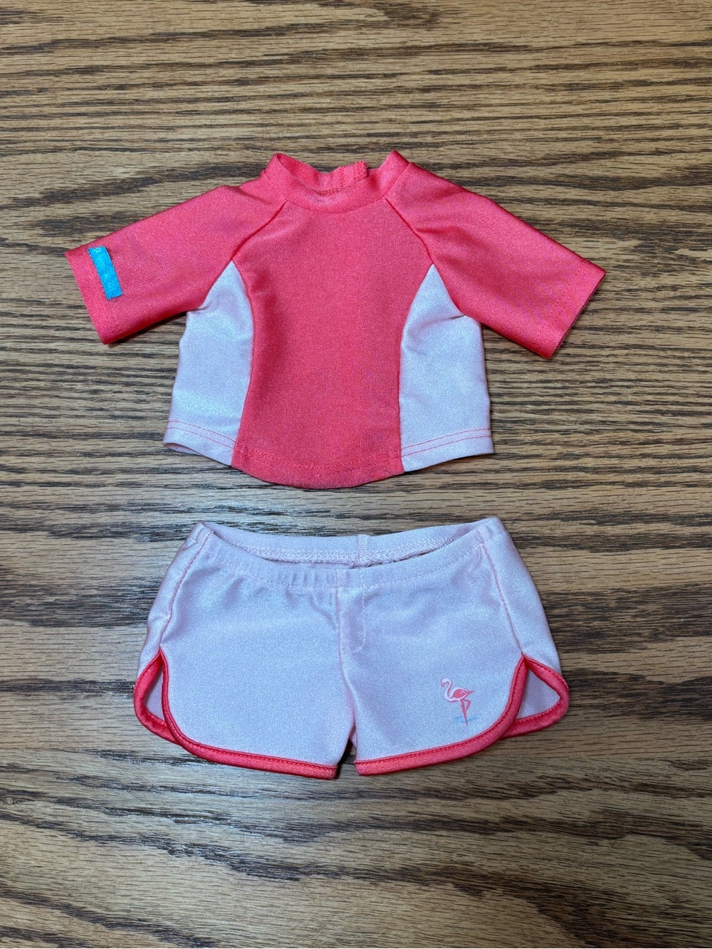 American Girl Surfs Up Swim Shirt and Boy Shorts Set Flamingo
